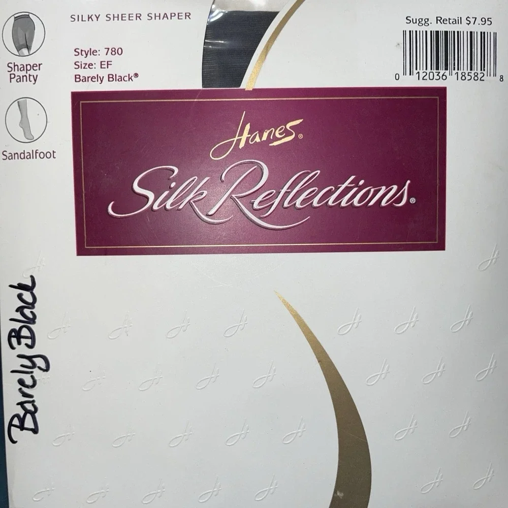 Hanes Silk Reflections Barely Black Shaper Panty Sandalfoot Pantyhose 780 EF NOS